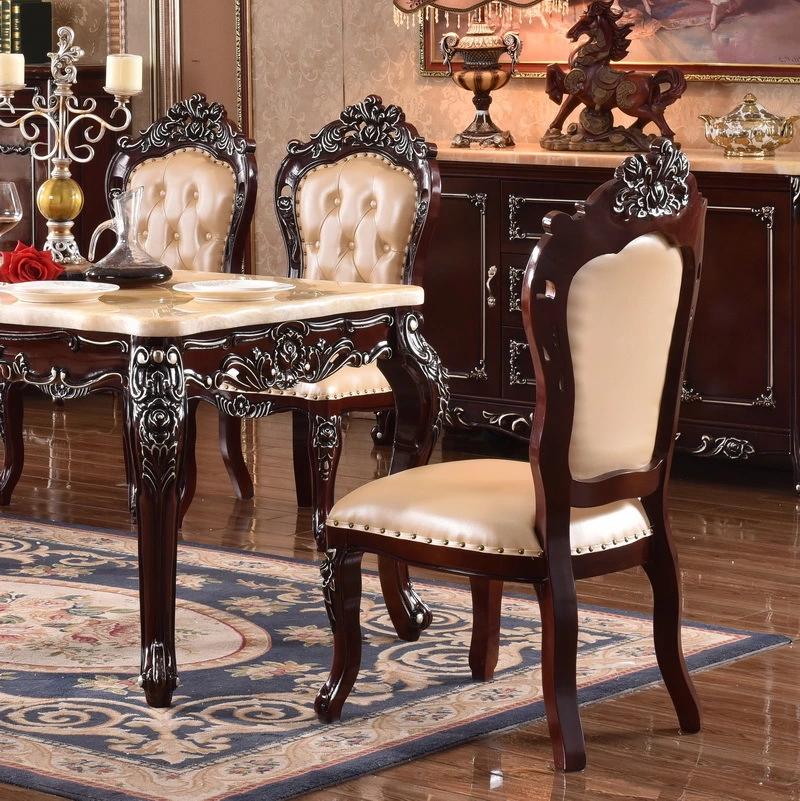 Modern Luxury Solid Wood Furniture Carve Marble Square Dining Table Set