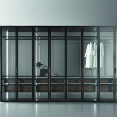 Modern Simple MDF Transparent Grey Glass Sliding Door Wardrobe