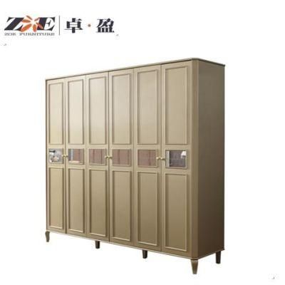 Modern Fashion Style Home Furniture Clothes Storage Luxury Gold Color High Gloss Walking Closet Mirrored Wardrobe Cabinet