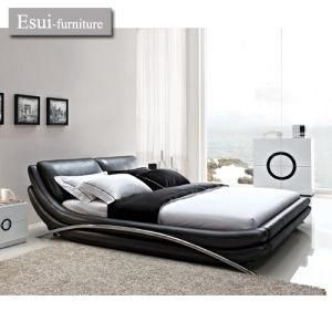 2016 Modern Bedroom Furniture Black Genuine Leather Bed (8197#)