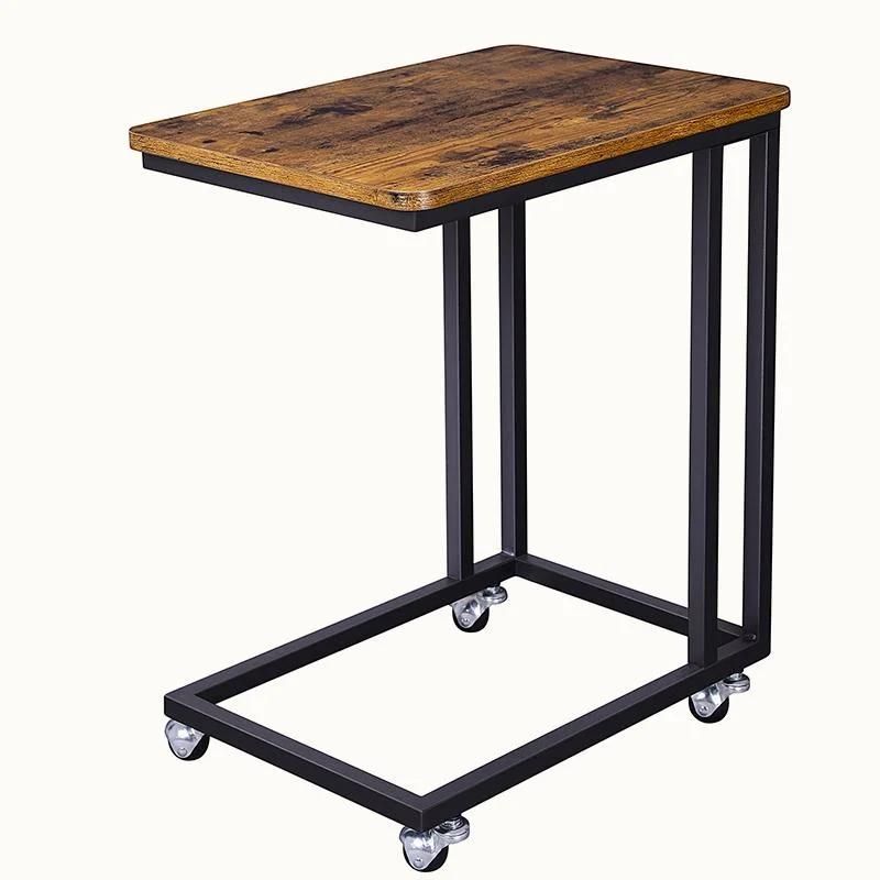 Side Coffee C Shaped Table for Sofa Bedside Table on Wheels