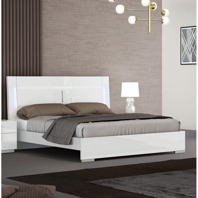 Nova Superb Design Full Wooden Platform Bedroom Bed in White Lacquer