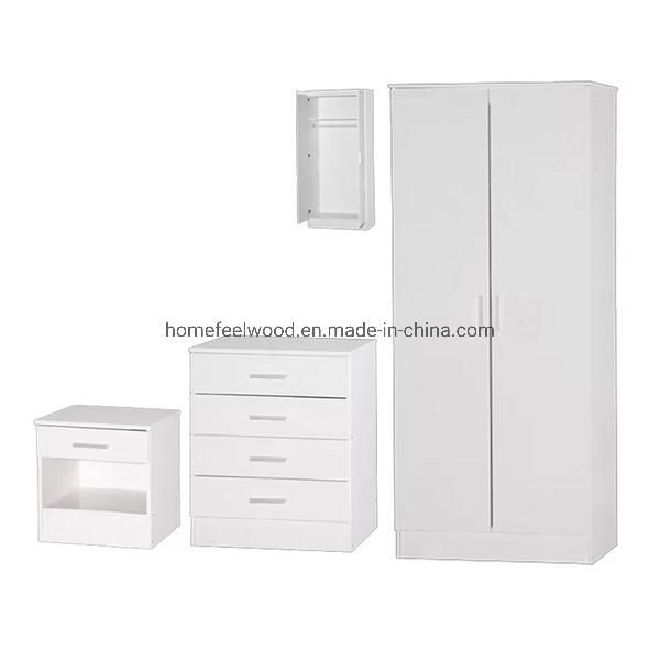 Galaxy White High Gloss Home Furniture Wardrobe Bedroom Set with Fsc (HF-WF312)