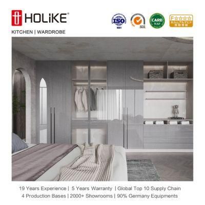 Factory Direct Melamine Wooden Modern Bedroom Wardrobe with Glass Door