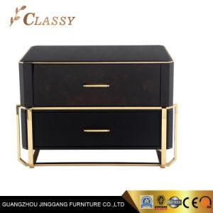 Black Lacquer Walnut Cabinet in Polished Stainless Steel Base Cabinet