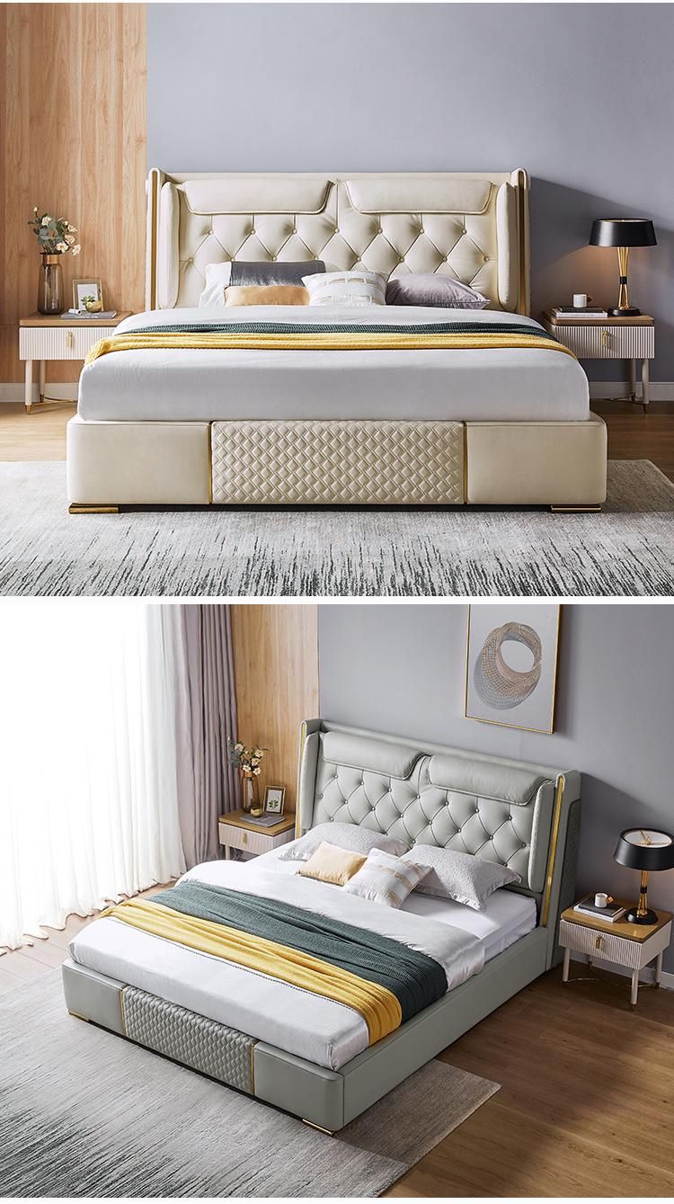 Linsy Square White Wooden Furniture Modern Leather Bed Designs R305