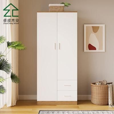 White Color MDF Faced Melamine 2 Doors Wardrobe