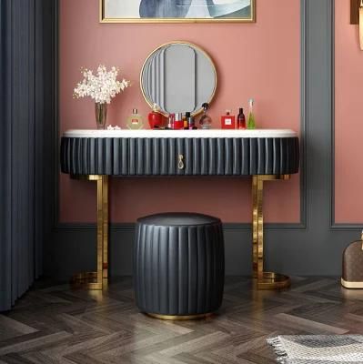 Simple Design Bedroom Furniture Leather Cover Wooden Dresser Stainless Steel Dressing Table
