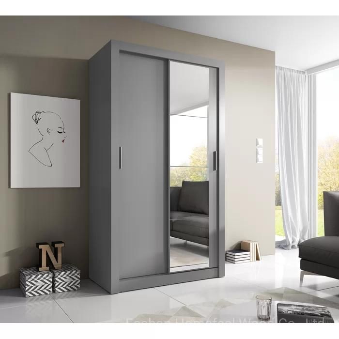 Simple Modern MFC Wooden Grey Bedroom Clothes Storage Wardrobe Design (HF-WB65)