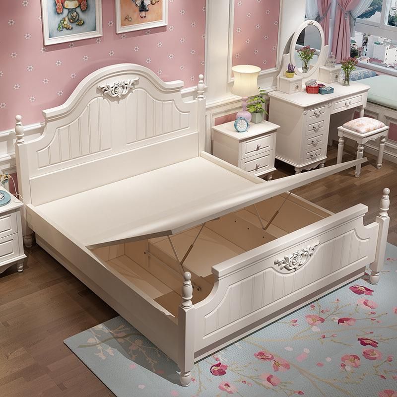 High Quality Korean Style Double Bed Storage Bed