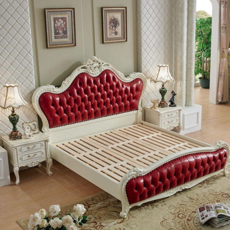 Wood Carved Bedroom Bed with Bed Bench for Home Furniture