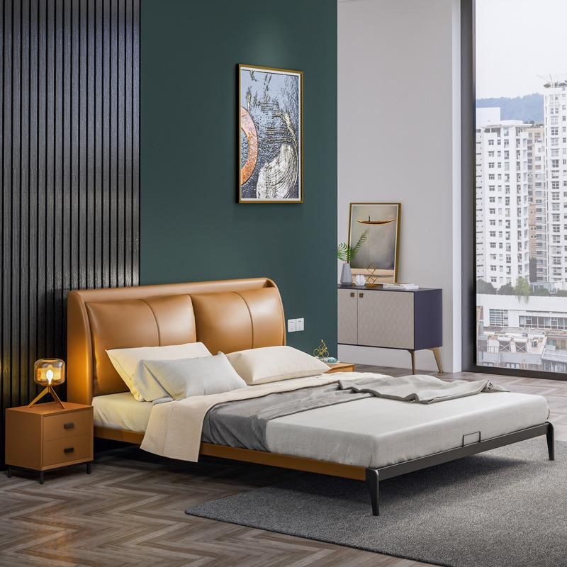 Italy Classic Design Modern Home Furniture Leather King Size Bed for Villa/Resort/Suite