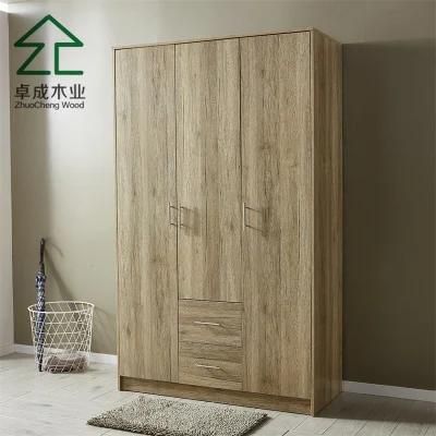 Teak Color Three Doors Two Drawers Wardrobe with Hinge