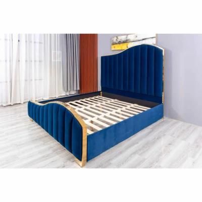 Huayang Home Furniture Full/ Double/ Queen/ King Size Crushed Velvet Material Bed Bedroom Bed King Bed