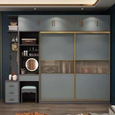 Nordic Bedroom Blue Glass Drawer Sliding Door Wardrobe