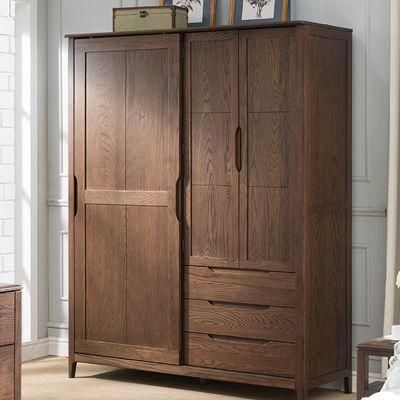Chinese Style Solid Wood Small Family Sliding Door Drawer Wardrobe