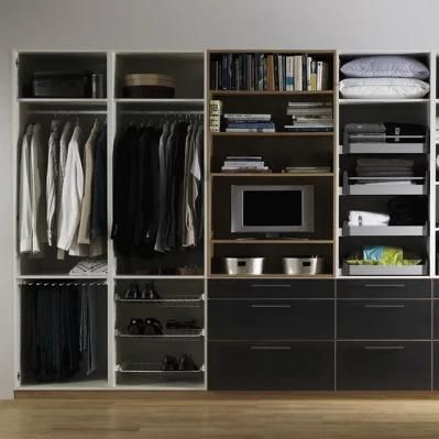 Simple Design Glass LED Aluminum Frames Fitted Wooden Closet Wardrobe