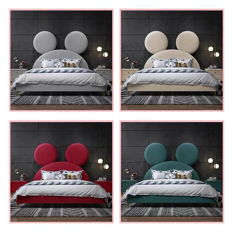 Modern Fashion Mickey Design Children Bedroom Furniture Beds Fabric Upholstered Single Bed for Kids