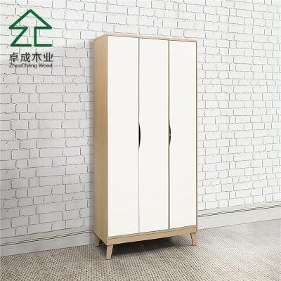 White Carcass Wood Grain Inclined Door Plank Wardrobe