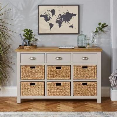 Multi-Functional Home Furniture Grey Painted Storage Cabinet Display Cabinet Cupboard Large Basket Sideboard