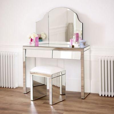 Europe Style Venetian Mirrored Home Furniture Glass Dressing Table Stool