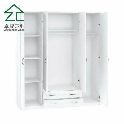 White Color MDF Faced Melamine 4 Doors 2 Drawers Wardrobe