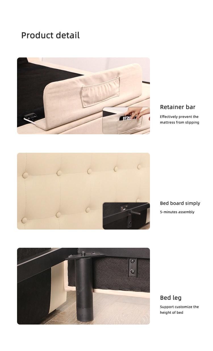 OEM Bedroom Furniture Customizable Adjustable Bed Frame with Bedboard