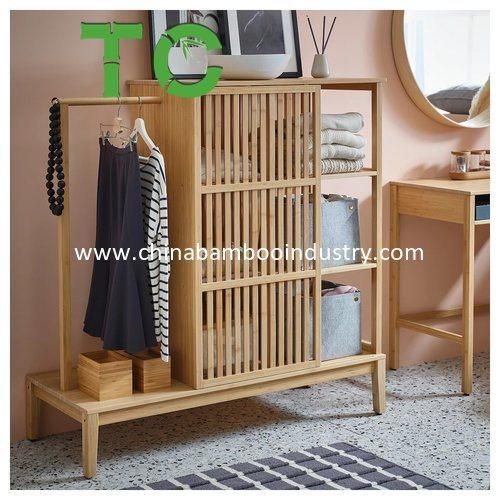 Wholesale Nordkisa Bamboo Open Wardrobe with Sliding Door Wardrobe Cabinet Wooden Wardrobe