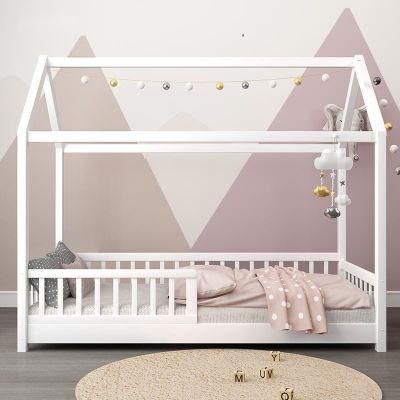Ins Nordic Solid Wood Children&prime; S Tree House Bed Small House Childrens Bed with Guardrail Floor Bed