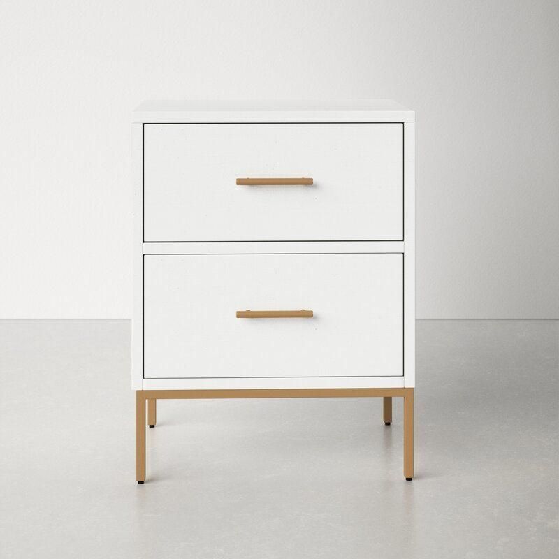 Nova 15" D X 20" W X 26" H Two Drawer Nightstand with Golden Metal Base
