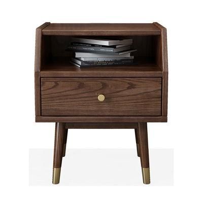 All Solid Wood Nordic Light Luxury Ash Wood Simple Bedside Table Walnut Storage Cabinet Side Cabinet Wood Wax Oil Furniture 0029