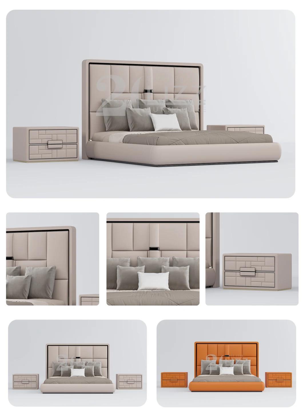 Contemporary European Style Bed Furniture Modern Geniue Leather King Size Bed Bedding Set Furniture