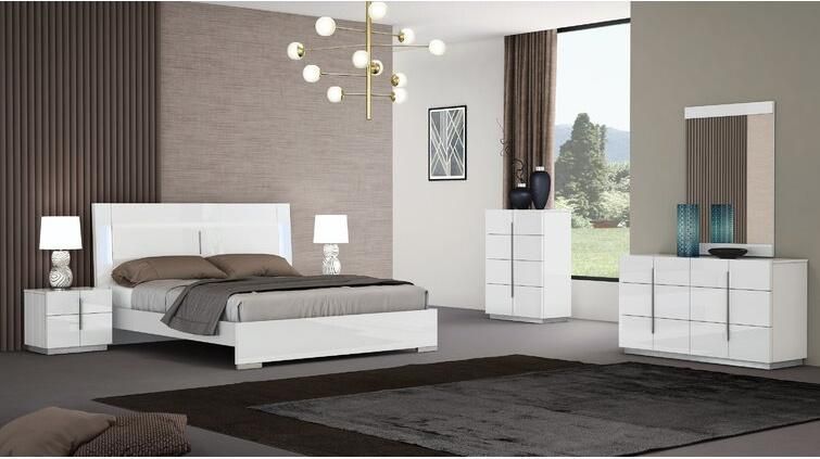 Nova White Lacquer Dresser & Mirror Set with Clean Chrome Handles