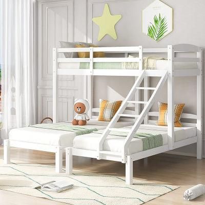Large Triple Size Bunk Bed Wood Made Kids Furniture Double Layers Bed