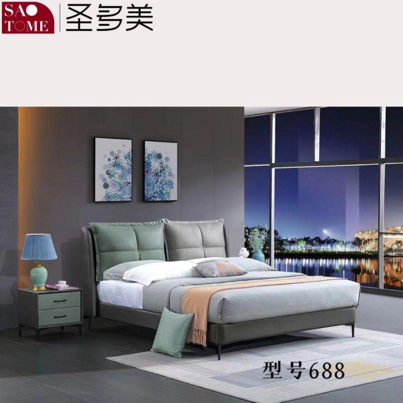 Modern Bedroom Furniture Sky Blue Leather Double Bed 1.5m 1.8m