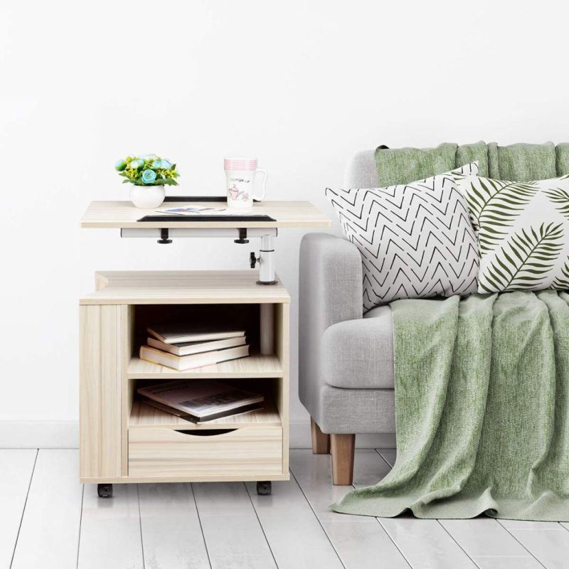 Multifunctional Lift Top LED Light Bedside Table End Table Nightstand for Living Room Bedroom