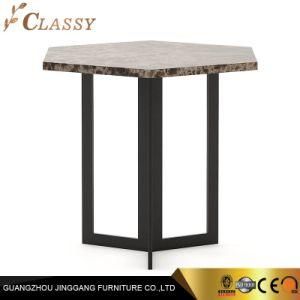 Geometric Marble Top Side Table with Metal Base for Living Room