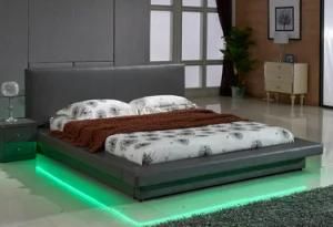 Bed Set Flat Leather Bed with LED Light