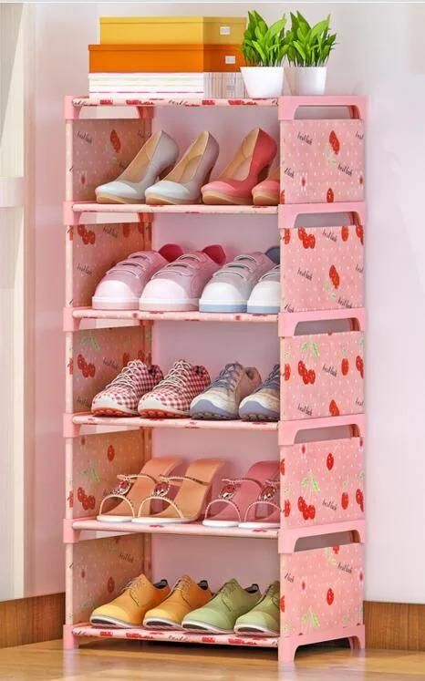 5 Layers Non-Woven Shoes Storage Cabinet with Fabric Cover