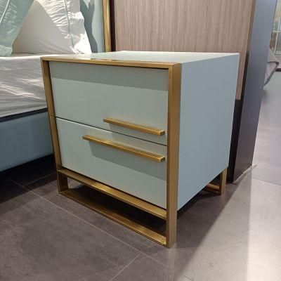 Small Plating Gold Trim and Drawer 2 Layer Drawers Bedside Cupboard