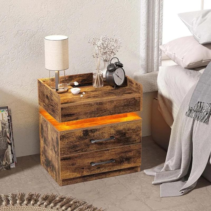 High Quality Nightstand Bedside Table End Table Side Table with LED Lights for Bedroom Living Room