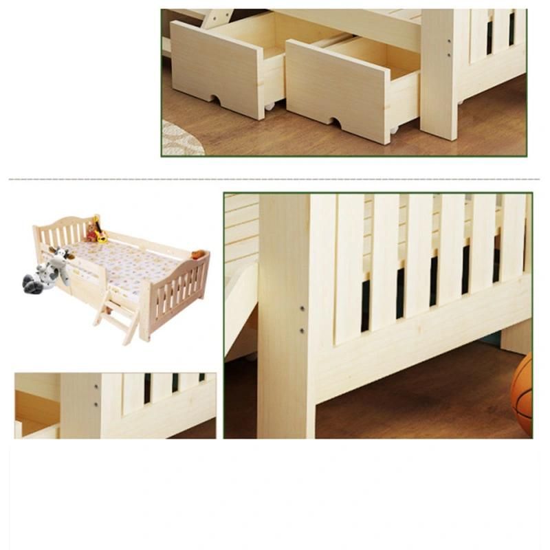 Solid Wood Children′s Bed with Guardrail Single Bed for Boys and Girls