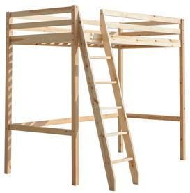 Pine Wood Simple Bed with White and Transparent Color