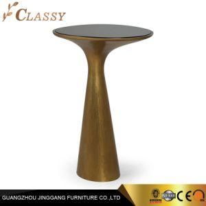 Modern Black Tempered Glass Side Table with Golden Metal Base
