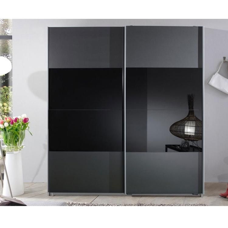 Sliding Wardrobe with Black Glass Panel Modern Home Bedroom Wardrobes