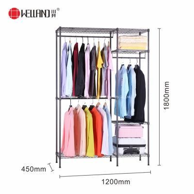 Customized New Style Garment Wire Shelving Design Carbon Steel Clothing Hanging Rack Metal Wardrobe