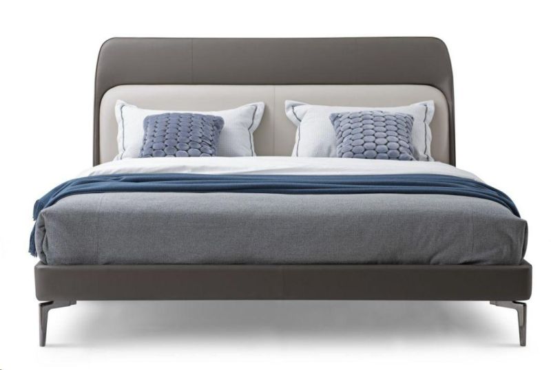 Modern Bedroom Furniture Stainless Steel Wooden Frame King Leather Home Bed