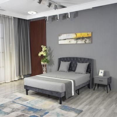 Huayang King Bed Luxury Hotel &amp; Home Bedroom Furniture Fabric Headboard Customized Size Color