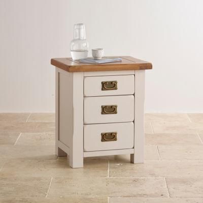 Rustic White Painted Oak Solid 3 Drawers Wood Bedside Nightstand