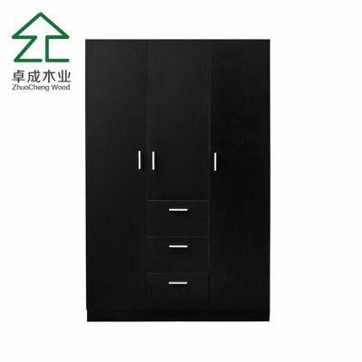 Black Color 3 Doors 3 Drawers Wardrobe with Hinge
